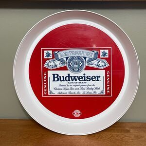 Vintage Budweiser Official Product Red White Round 13" Plastic Beer Serving Tray